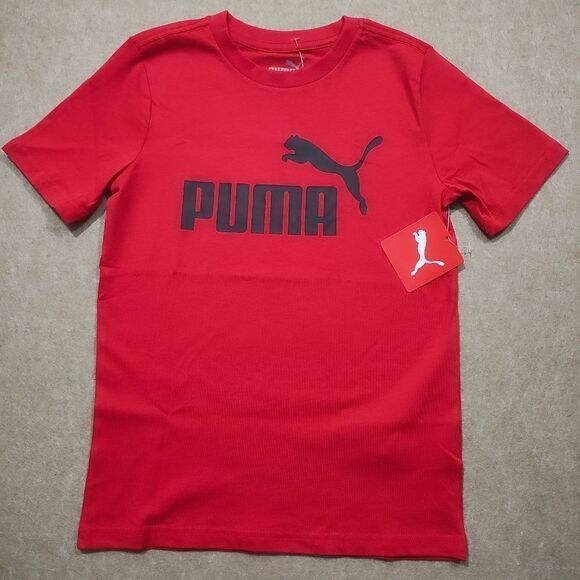 Puma Red Short Sleeve Logo Boys T-shirt -Q - Picture 1 of 3